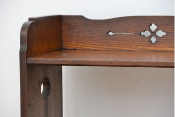 アンティーク家具　アンティーク　古いナラ材の透かし彫り引き出し付き本立て