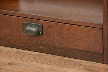 アンティーク家具　アンティーク　古いナラ材の透かし彫り引き出し付き本立て