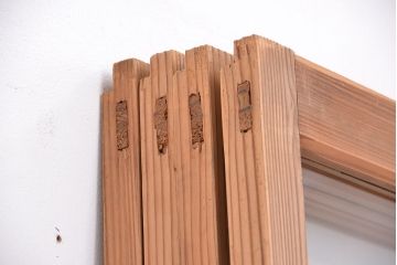 アンティーク　古い木味のレトロなシンプルガラス引き戸　4枚セット(ガラス戸、建具)