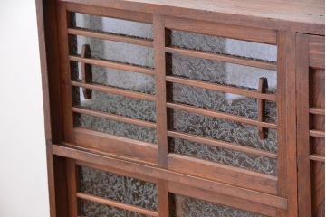 アンティーク家具　アンティーク　古い木の結霜ガラス収納棚(下駄箱)