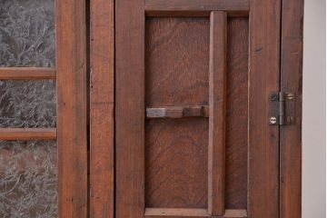 アンティーク家具　アンティーク　古い木の結霜ガラス収納棚(下駄箱)