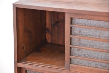 アンティーク家具　アンティーク　古い木の結霜ガラス収納棚(下駄箱)