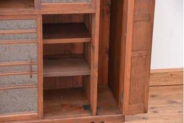 アンティーク家具　アンティーク　古い木の結霜ガラス収納棚(下駄箱)