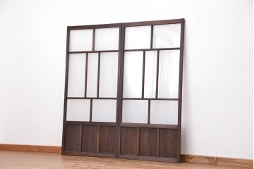 古民具・骨董　素敵なデザインのすりガラス引き戸2枚セット(ガラス戸)