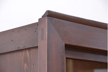 アンティーク家具　古民具・骨董　四枚引き戸二段重ね関西収納棚(水屋箪笥、ガラスケース、食器棚)