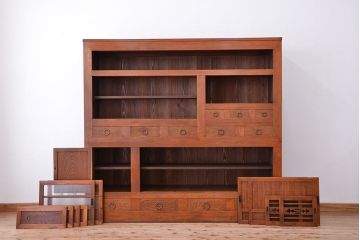 アンティーク家具　大正〜昭和初期　変わり型二段重ね水屋箪笥(食器棚、収納棚)