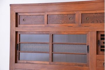 アンティーク家具　大正〜昭和初期　変わり型二段重ね水屋箪笥(食器棚、収納棚)