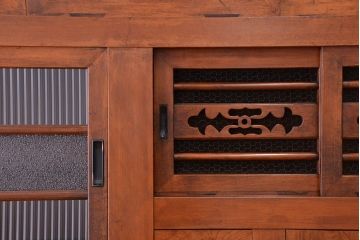 アンティーク家具　大正〜昭和初期　変わり型二段重ね水屋箪笥(食器棚、収納棚)