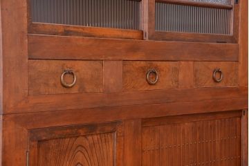 アンティーク家具　大正〜昭和初期　変わり型二段重ね水屋箪笥(食器棚、収納棚)