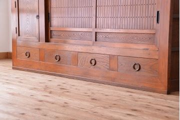 アンティーク家具　大正〜昭和初期　変わり型二段重ね水屋箪笥(食器棚、収納棚)