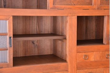 アンティーク家具　大正〜昭和初期　変わり型二段重ね水屋箪笥(食器棚、収納棚)