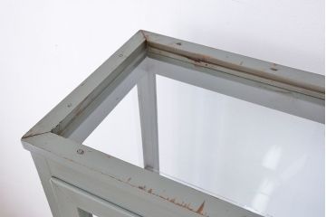アンティーク家具　シンプルでクールな6面ガラスケビント(ブルーグレイ)(ショーケース)
