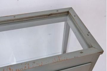アンティーク家具　シンプルでクールな6面ガラスケビント(ブルーグレイ)(ショーケース)