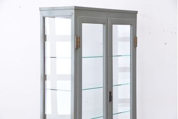 アンティーク家具　シンプルでクールな6面ガラスケビント(ブルーグレイ)(ショーケース)