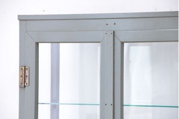 アンティーク家具　シンプルでクールな6面ガラスケビント(ブルーグレイ)(ショーケース)