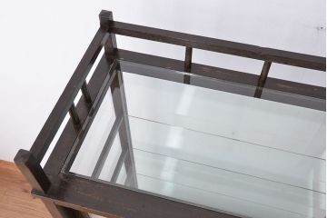 アンティーク家具　アンティーク　珍しいデザイン　天枠付き大正ロマンガラスケース(ショーケース)