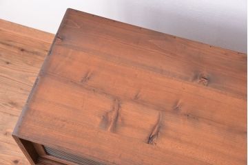 アンティーク家具　アンティーク　古い木の鉄脚付モールガラスローボード(ローチェスト)