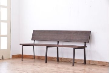 アンティーク家具　古材無垢材を使った背もたれ付シンプル長イス・ベンチ(長椅子)(大)