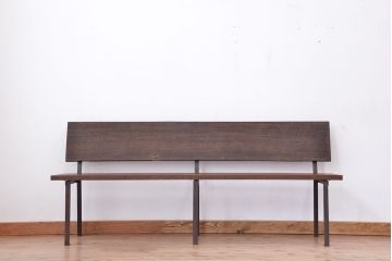 アンティーク家具　古材無垢材を使った背もたれ付シンプル長イス・ベンチ(長椅子)(大)