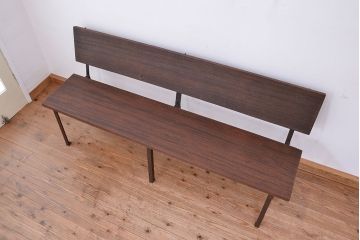 アンティーク家具　古材無垢材を使った背もたれ付シンプル長イス・ベンチ(長椅子)(大)