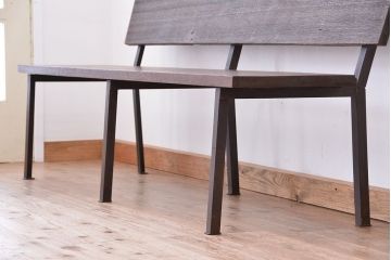 アンティーク家具　古材無垢材を使った背もたれ付シンプル長イス・ベンチ(長椅子)(大)