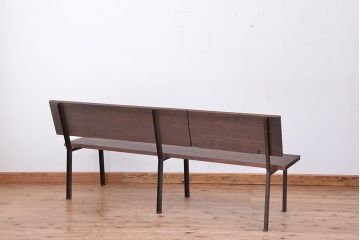 アンティーク家具　古材無垢材を使った背もたれ付シンプル長イス・ベンチ(長椅子)(大)
