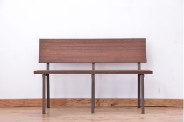 アンティーク家具　★古材無垢材を使った背もたれ付シンプル長イス・ベンチ(長椅子)(中)