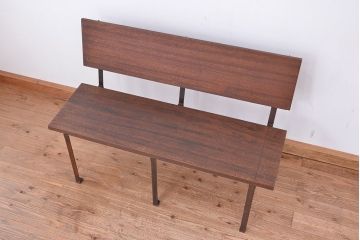 アンティーク家具　★古材無垢材を使った背もたれ付シンプル長イス・ベンチ(長椅子)(中)