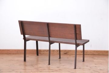 アンティーク家具　★古材無垢材を使った背もたれ付シンプル長イス・ベンチ(長椅子)(中)