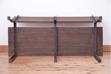 アンティーク家具　★古材無垢材を使った背もたれ付シンプル長イス・ベンチ(長椅子)(中)