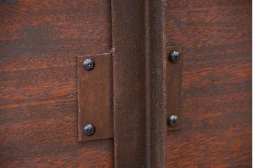 アンティーク家具　★古材無垢材を使った背もたれ付シンプル長イス・ベンチ(長椅子)(中)