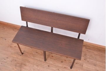 アンティーク家具　アンティーク　古材無垢材を使った背もたれ付シンプル長イス・ベンチ(長椅子)(中)(3)