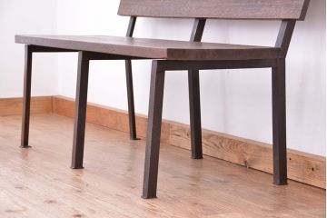 アンティーク家具　アンティーク　古材無垢材を使った背もたれ付シンプル長イス・ベンチ(長椅子)(中)(3)