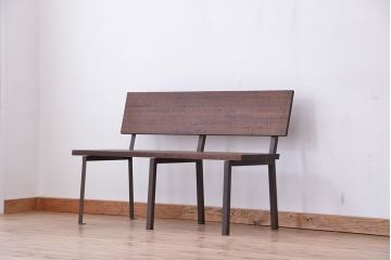 アンティーク家具　★古材無垢材を使った背もたれ付シンプル長イス・ベンチ(長椅子)(中)