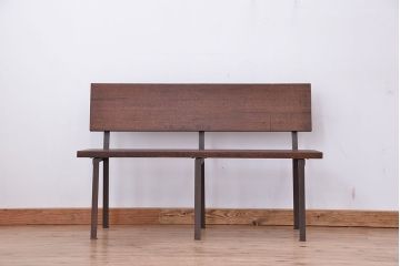 アンティーク家具　★古材無垢材を使った背もたれ付シンプル長イス・ベンチ(長椅子)(中)