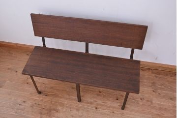 アンティーク家具　★古材無垢材を使った背もたれ付シンプル長イス・ベンチ(長椅子)(中)