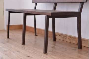 アンティーク家具　★古材無垢材を使った背もたれ付シンプル長イス・ベンチ(長椅子)(中)