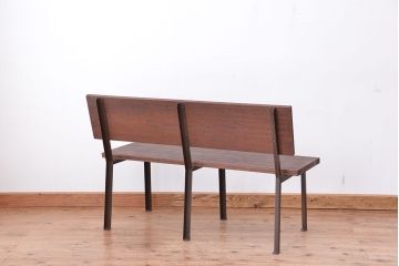 アンティーク家具　★古材無垢材を使った背もたれ付シンプル長イス・ベンチ(長椅子)(中)