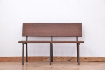 アンティーク家具　アンティーク　古材無垢材を使った背もたれ付シンプル長イス・ベンチ(長椅子)(中)(2)