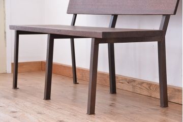 アンティーク家具　アンティーク　古材無垢材を使った背もたれ付シンプル長イス・ベンチ(長椅子)(中)(2)