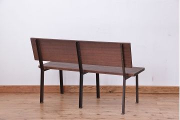 アンティーク家具　アンティーク　古材無垢材を使った背もたれ付シンプル長イス・ベンチ(長椅子)(中)(2)