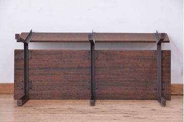 アンティーク家具　アンティーク　古材無垢材を使った背もたれ付シンプル長イス・ベンチ(長椅子)(中)(2)