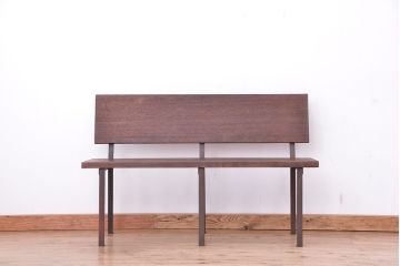 アンティーク家具　★古材無垢材を使った背もたれ付シンプル長イス・ベンチ(長椅子)(中)