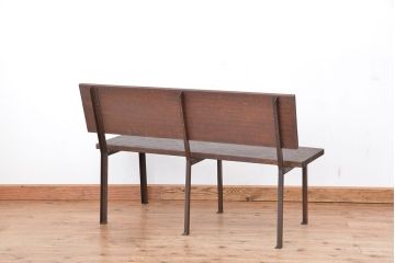 アンティーク家具　★古材無垢材を使った背もたれ付シンプル長イス・ベンチ(長椅子)(中)