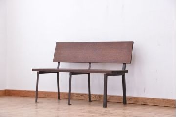 ラフジュ工房オリジナル 古材無垢材製!背もたれ付のシンプルなベンチ(長椅子)