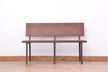 ラフジュ工房オリジナル 古材無垢材製!背もたれ付のシンプルなベンチ(長椅子)