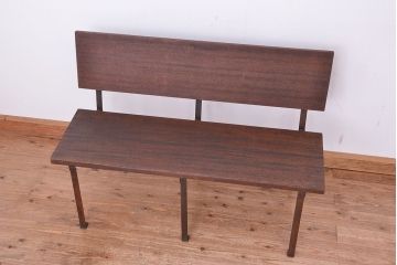 アンティーク家具　★古材無垢材を使った背もたれ付シンプル長イス・ベンチ(長椅子)(中)?