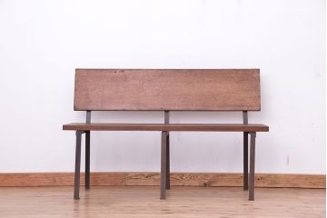 アンティーク家具　★古材無垢材を使った背もたれ付シンプル長イス・ベンチ(長椅子)(中)