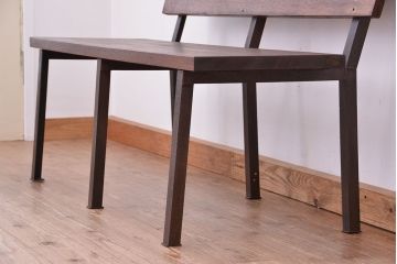 アンティーク家具　★古材無垢材を使った背もたれ付シンプル長イス・ベンチ(長椅子)(中)