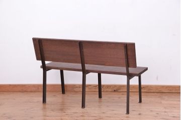 アンティーク家具　★古材無垢材を使った背もたれ付シンプル長イス・ベンチ(長椅子)(中)